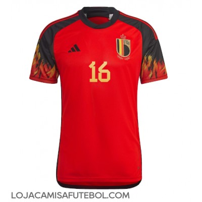 Camisa de Futebol Bélgica Thorgan Hazard #16 Equipamento Principal Mundo 2022 Manga Curta